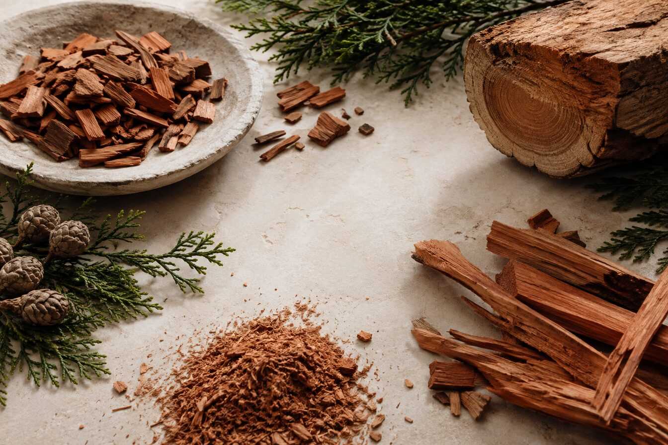 Cedarwood chips, shavings and foliage