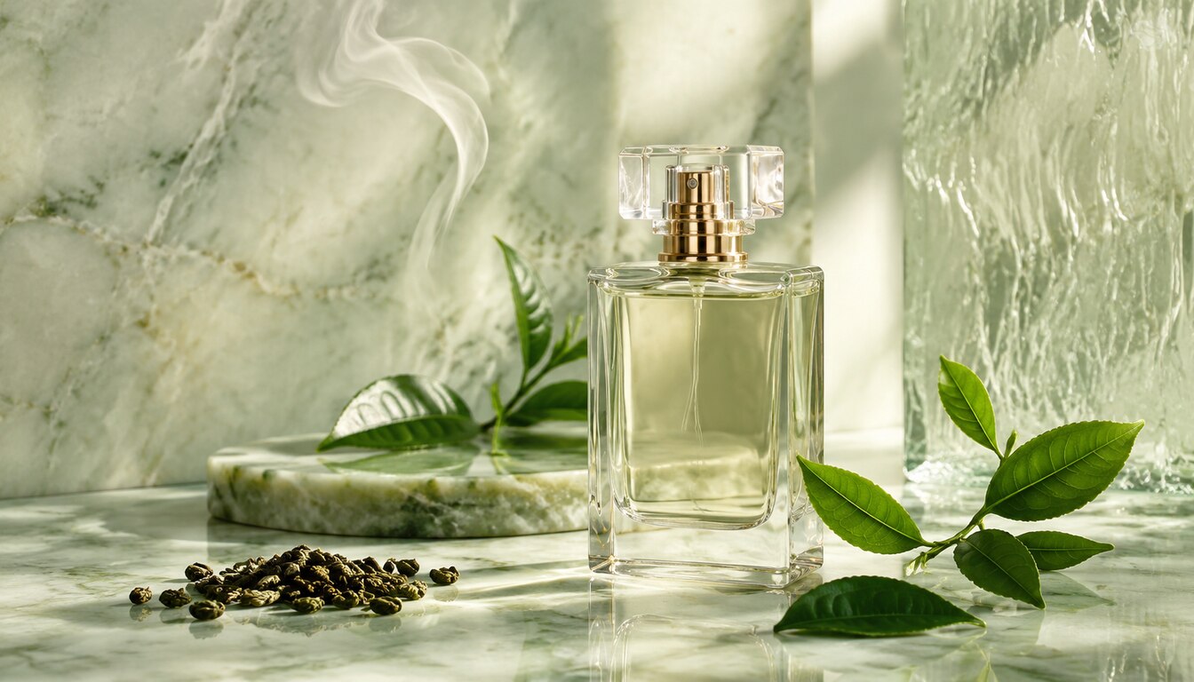 Green tea perfume with tea leaves