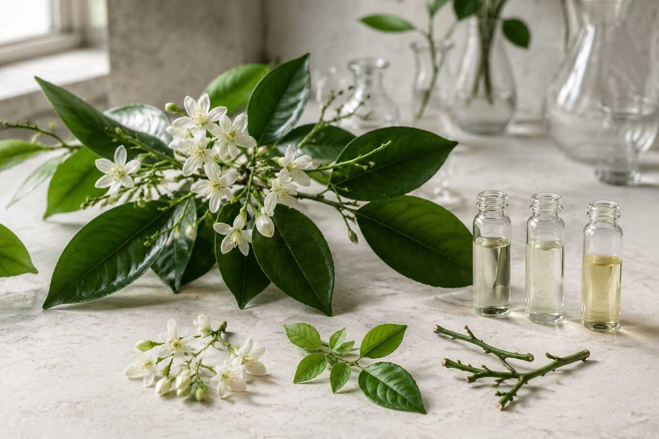 Bitter orange flowers, leaves and twigs