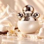Perfume bottle with vanilla marshmallows in a