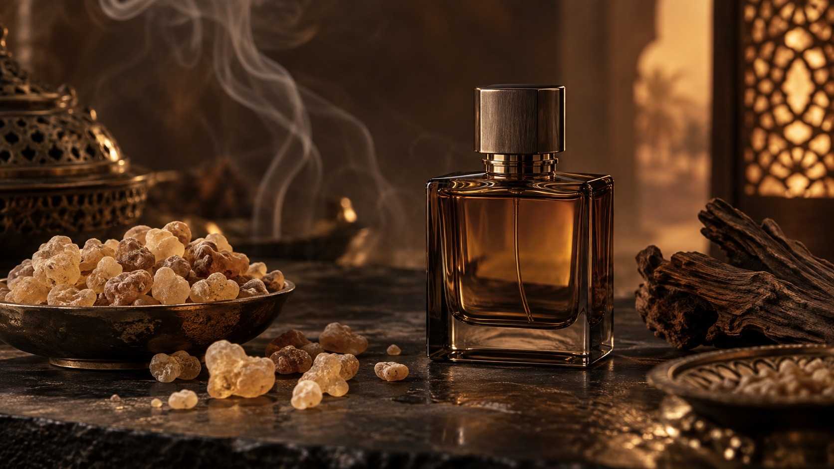Frankincense perfume bottle with resin tears and