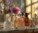 A variety of popular perfume gift sets displayed on a luxe vanity